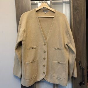 J. Crew Gold Buttons Long V-Neck Cardigan Womens Camel Cotton Relaxed Oversized